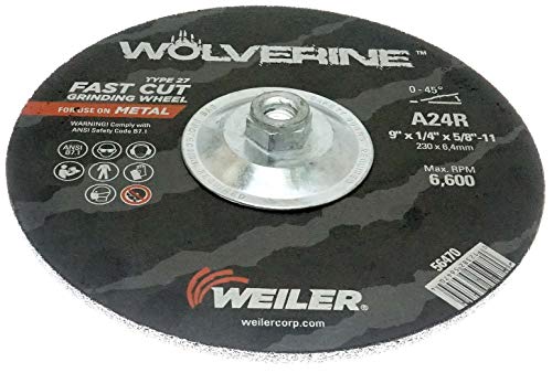 Image of Weiler 56470 9 inch X 1 /4 inch Wolverine Type 27 Grinding Wheel, A24R, 5 /8 inch-11 Nut (Pack of 10), Black