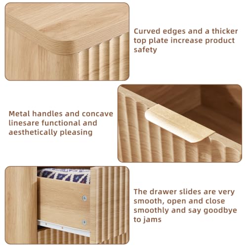 Image of LEYAOYAO Fluted 6 Drawers Dresser for Bedroom Set of 2, 42 inch Tall Modern Chest of Drawers with Metal Handle, Curved Profile Design,Wood Drawer Organizer for Bedroom,Living Room,Hallway,Natural