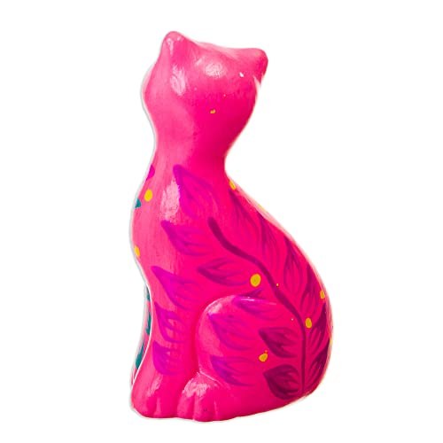 Figura decorativa de cerámica en forma de gato rosa miniatura 2