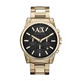 Armani Exchange Orologio da uomo, movimento cronografo al quarzo, cassa in acciaio inossidabile dorata da 45 mm con bracciale in acciaio inossidabile, AX2095, Tono oro e nero