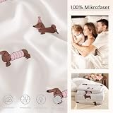 Tospass Dackel Bettwäsche 135x200cm Weiß Rosa Braun Dachshund Mädchen Wendebettwäsche-Set Mikrofaser Hundemuster Deckenbezug Kinder Teen Bettbezug mit Reißverschluss und Kissenbezug 80x80cm