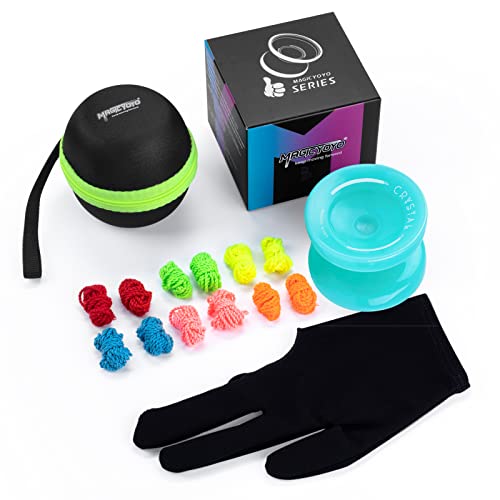 Image of MAGICYOYO K2 Crystal Responsive Yoyo for Kids 8-12 & Beginners, Durable PC Responsive Yoyo Professional with Finger Spin Hub, Includes 12 Yo yo Strings, Glove & Bag (Lake Blue)
