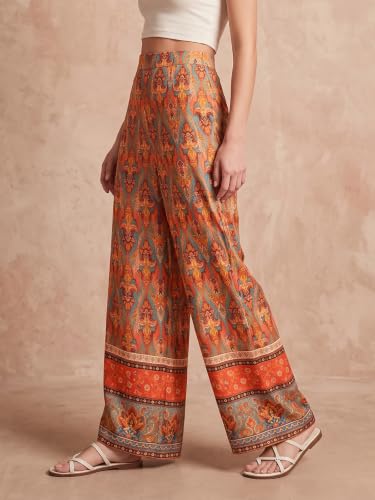 Image of HELLCAT Trousers for Women | Wide Leg Palazzo Pants | Printed High Rise Wide Leg Trouser | Korean Women Casual Vacation Bottom Wear - Pack 1