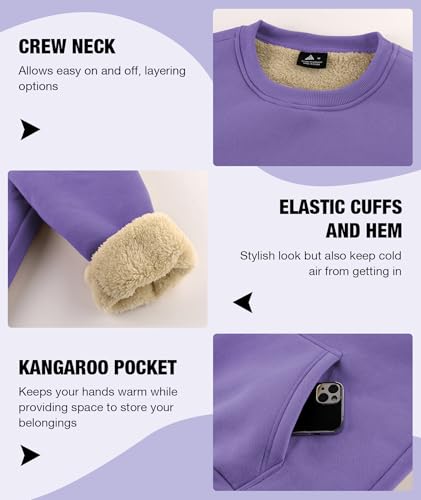 ZITY Mens Fleece Pullover Sweatshirt Sherpa Winter Warm Long Sleeve Thermal Heavyweight Sweaters Underwear Crewneck Tops Purple - image 5