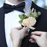 GWHOLE 2Pcs Wrist Corsage Flower Wristband Boutonniere for Bride Groom Bridesmaids Wedding Party...