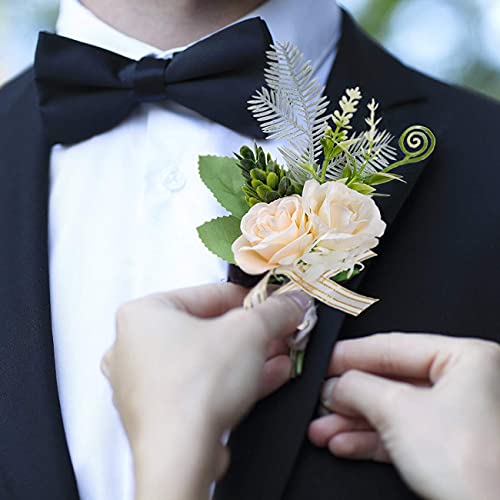 GWHOLE 2Pcs Wrist Corsage Flower Wristband Boutonniere for Bride Groom Bridesmaids Wedding Party Prom Decoration