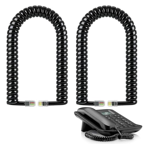 WaxYxaW Câble Téléphonique Spiralé RJ9 Noir - Lot de 2 Câbles de 1 à 3 m pour Combiné de Téléphone Fixe, Cordon Téléphone pour Bureau et Maison