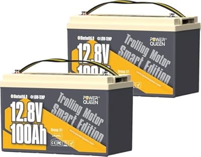 power queen 12V 100Ah LiFePO4 Battery with Bluetooth & Low-Temp Protection,Group 31 Lithium Battery with 100A BMS, 1280Wh Energy, Up to 15000 Cycles for Trolling Motor, Boat, Marine, RV, Solar