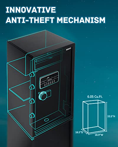 Extra Large Safe Box with Big Fireproof Waterproof Document Bag,6.05 Cubic Feet Home Safe Lock Box,33.5in Security Vault with Electronic Keypad Digital Lock,for Home Office Hotel,83.5lbs