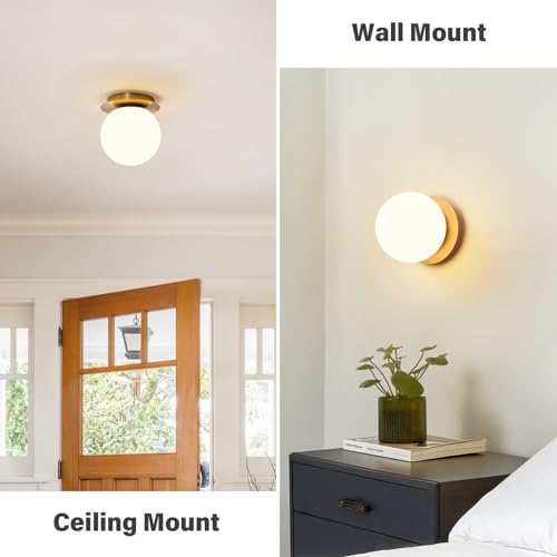 Image of Modern Gold Globe Wall Sconce，Single Light with Milk Glass Shade | 6 inch Minimalist Spherical Vanity Sconces,Contemporary Small Brass Ball Lights Fixture for Entryway Bedside Bathroom,E26 Base