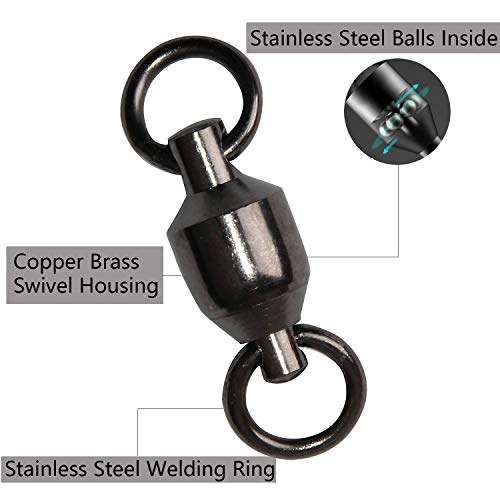 Image of SILANON Fishing Strong Ball Bearing Swivels - Stainless Steel Fish Swivel Connectors Solid Welded Rings Fishing Tackle 100% Copper 35lb-418lb Strength for Saltwater Big Game Fishing