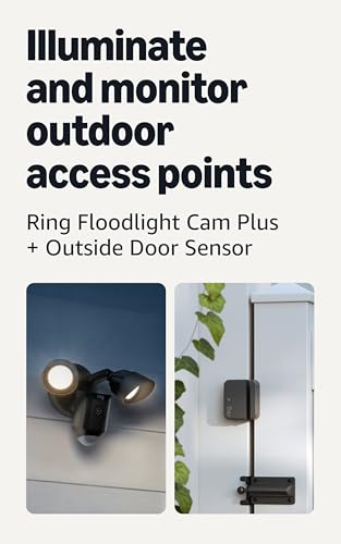 Image of Ring Floodlight Cam Plus, Wired, Black with Outside Door Sensor, Black (newest model)