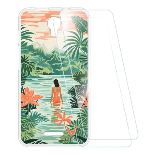 ESCAMOT Bedruckte Hülle + 2 Glas Schutzfolie Kompatibel mit Alcatel Pixi 4 5.0