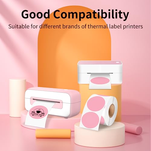 Image of Phomemo Genuine 2 inch Pink Circle Thermal Labels, 2x2 Self-Adhesive Round Sticker Label, Circular Direct Labels Compatible with Phomemo Shipping Labels Printer, 750 Labels /Roll, White,Commercial Grade