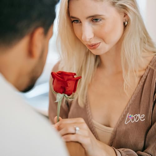 Image of LOVE Rhinestone Brooch Pin for Women Multicolor Crystal Love Flower Heart Brooches Elegant Lapel Pins Stylish Wedding Party Clothes Accessories Valentines Gift