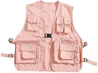saz dekor 2xUtility Vest Front Buckle Cargo Vest for Men Women Adults Outdoor Activities L Pink-picture-14