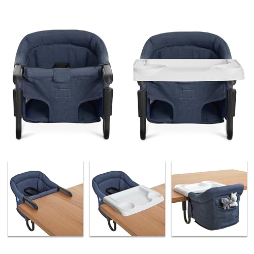 Image of Evolur Hook-On Baby High Chair, Portable Clamp-On Dining Seat with Dishwasher Safe Food Grade Tray, Clip-On Table Chair, Carry Bag, Back Pocket, ASTM Certified, 6-36 Months