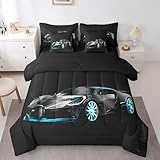 Sports Car 7 Piece Bedding Set Stylish Black Race Car Comforter Set with Sheets for Kids Boys Girls Extreme Sports Theme Bed in a Bag Cool Speed Luxury Car Decor Bed Set with 1 Pillowcase Twin
