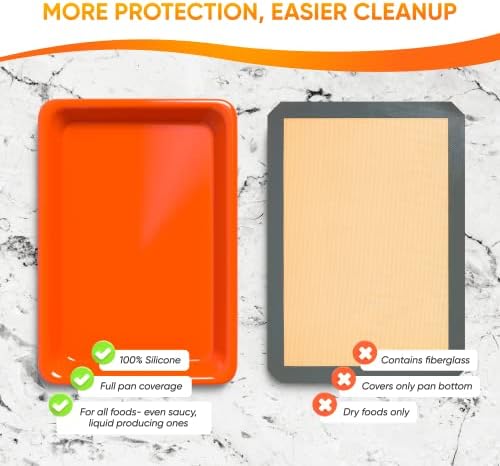 Fitted full coverage silicone pan liner - turn any quarter sheet pan a nonstick baking sheet (2 pack) - Thumbnail 4