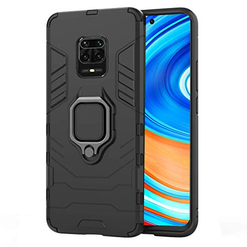 Image of Hybrid Armor Rugged Shell Back Case Cover 360 Rotating Holder Ring Grip Kickstand Metal Plate for Magnetic Cover for Mi Redmi Note 9 Pro /Redmi Note 9 Pro Max /Poco M2 Pro - Black