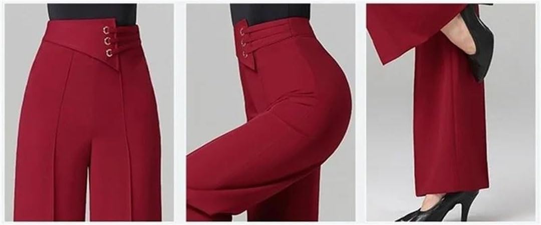 Women's Spring Summer Trousers High Waist Wide Leg Female Straight Leg Pants Lady Dancing Pants Wine Red M