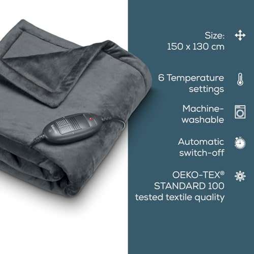 Image of Beurer HD 74 Electric Blanket Limited Edition, Cuddly Heat Blanket with 6 Temperature Levels, Safety System and Automatic Shut-Off, Machine Washable, Taupe