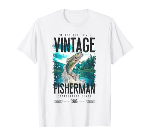 Pescatore di trote vintage pesca divertente compleanno 1986 Maglietta
