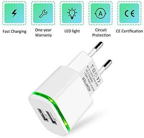 4-Pack European Plug Adapter, LUOATIP 2.1A Europe Dual USB Wall Charger Travel Power Adaptor for iPhone 13 12 11 XS Max XR X 8 7 6 6S Plus 5 5S 5C SE, Samsung Galaxy, Pad, LG, Android, Cell Phone