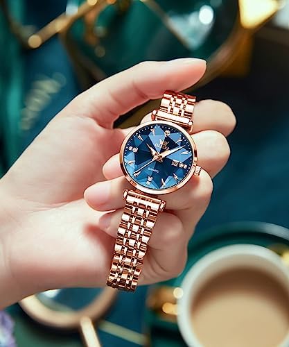 OLEVS-Women-Watches-Simple-Dress-Ladies-Watch-Rose-Gold-Stainless-Steel-Watch-Waterproof-Quartz-Date-Luxury-Diamond-Small-Wristwatch-Fashion-Analog-Female-Reloj-Mujer-Blue-White-Green-Red-Yellow-Face 41Yd2L1YjCL