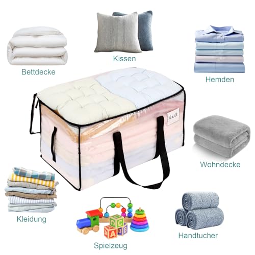 Dntorx 2 Stück 92L Große Aufbewahrungstasche mit Deckel, Transparente Umzugskartons Groß Faltbare Umzugstaschen Wasserfeste Storage Bag für Bettwäsche Bettdecken Spielzeug Kleidung Aufbewahrung