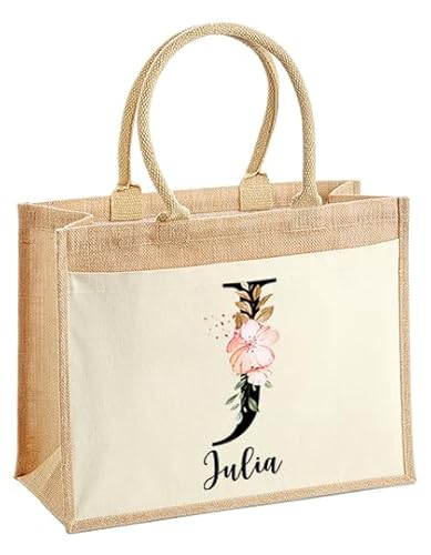 LIEBTASTISCH Jutetasche Shopper personalisiert bedruckt mit Name & Buchstabe-Große Jutebeutel - Einkaufstasche stilvoll & praktisch-Jute-Tasch Jutetasche Shoe (S - 26x22x14 cm)
