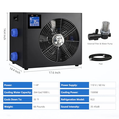 AS ColdPlunge Chiller for Ice Bath & Cold Plunge Tubs, 1HP Ice Bath Chiller with External Filter Water Pump, 110V Water Chiller for Ice Bath Pod Plunge Indoor Outdoor Home Use Recovery Chiller