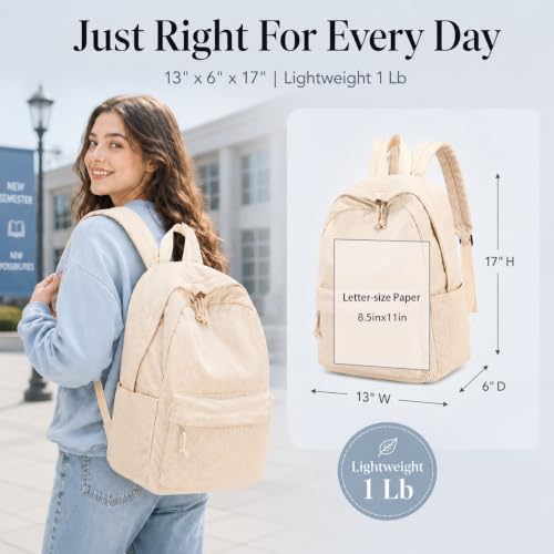 Image of BTOOP School Backpack for Teens Girls, Cute Corduroy Bookbag Lightweight 15.6 inch Laptop Bag for Women Casual High School College