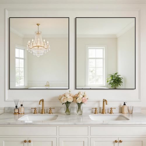 Image of DESBING Black Bathroom Mirror 2 Pack, 30x36 Inch Rectangle Wall Mirrors with Frame, Shatter-Resistant, Modern for Bathroom, Living Room, Entryway - Horizontal or Vertical