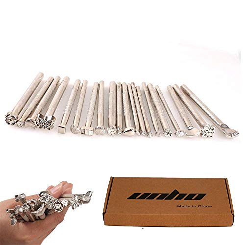 Amon Tech 20PCs Leather Different Shape Stamp Punch Set Saddle Making Tools for Leather Craft Working Moon Flower Butteryfly Shape