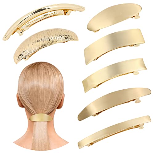 Cinaci 7 Pack Simple Elegant Gold Metal French Barrettes Decorative Snap Hair Clips Barrettes Clamps Accessories For Women Girls cover