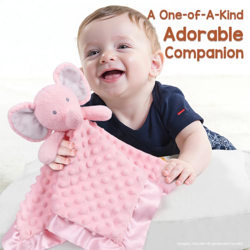 Image of Baby Security Blanket, Soft Baby Lovey Toy Blanket for Girls, Snuggle Toy Lovie Newborn Gift, Stuffed Animals Pink Elephant 16 Inch