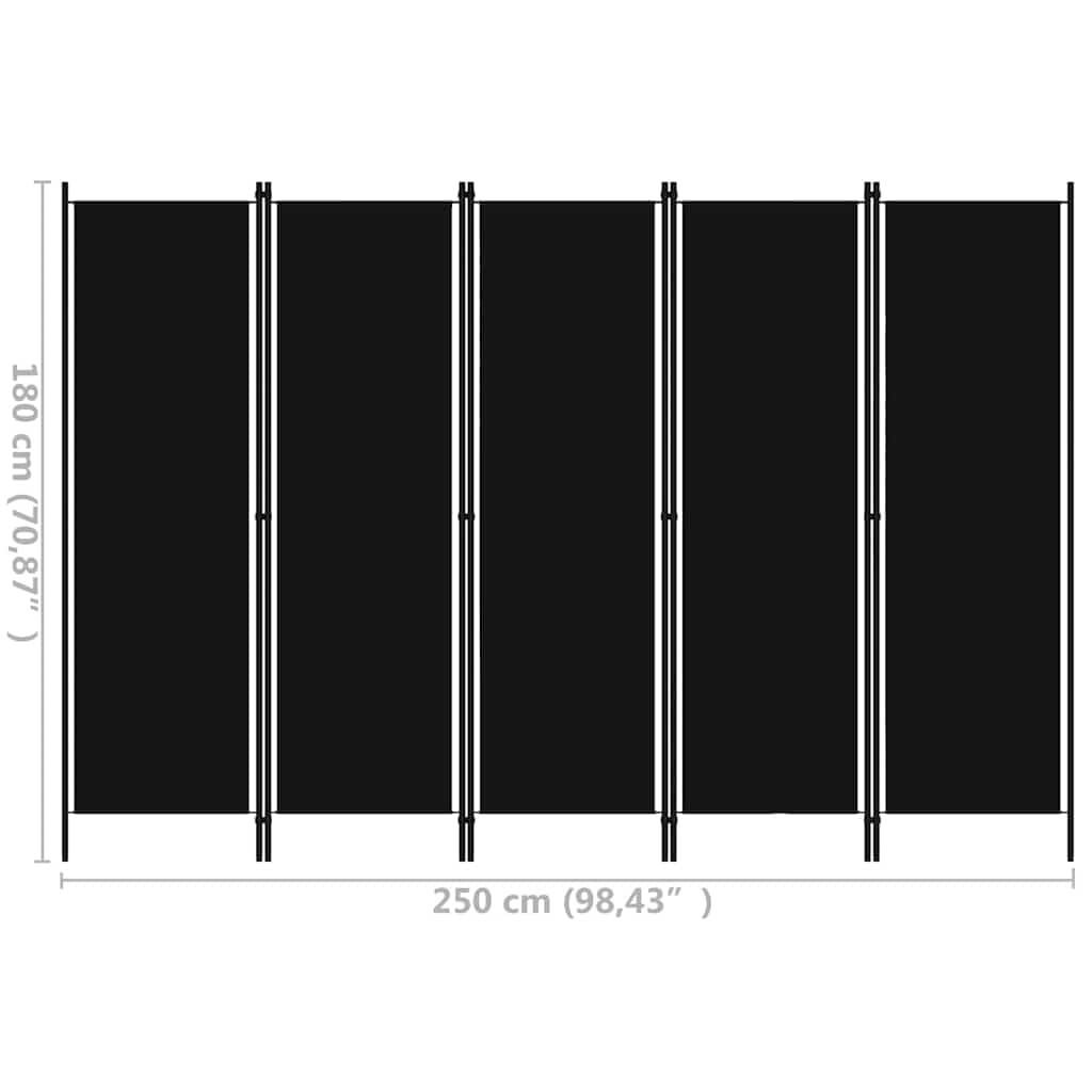 Divisorio da 5 pezzi, 250 x 180 cm, autoportante, pieghevole, con tessuto, per soggiorno, camera da letto, ufficio, balcone, giardino, privacy