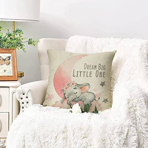 Ussap USSAP-180 Elephant Dream Big Little One Home Decorative Throw Pillow Cover, Pink Moon Cloud Cushion Case 18X18 For Girl Kid Bedroom Nursery Sofa Couch Decor Inspirational Quote Baby Shower Decoration Gift thumb #2