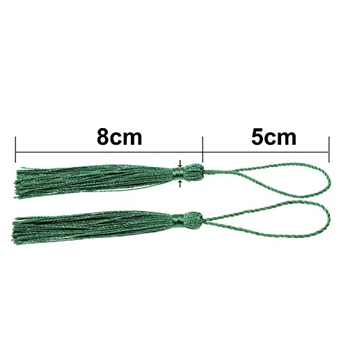Image of VAPKER 100 Pieces Green Silky Handmade Soft Tassels 13cm /5-Inch With 2-Inch Cord Loop for Jewelry Making, DIY Projects, Bookmarks