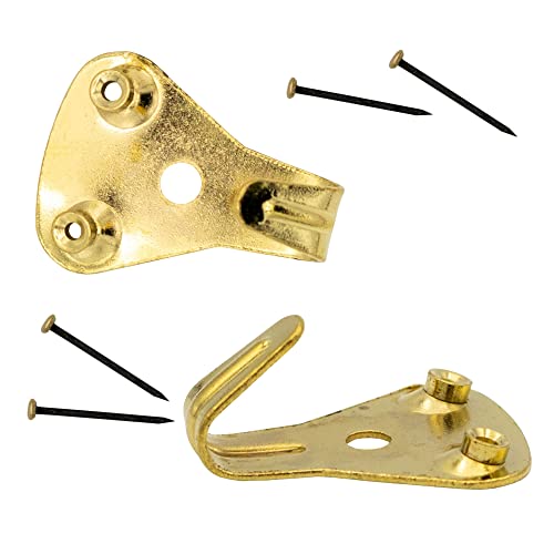 Image of Professional 50 LB Brass Plated Picture Hangers with Hardened Steel Pins Pack of 10 for Picture Frame Hanging