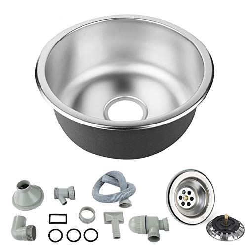 Fregadero de cocina de acero inoxidable, 1 bandeja de acero inoxidable con accesorios de drenaje, fregadero empotrado de flor de plano de acero inoxidable para muebles bajos (41 x 41 x 20 cm)