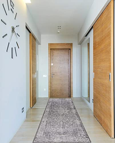 Gloria Runner Low Profile Persian Washable Rug Anti Slip Backing Rugs For Living Room Foldable Carpet (Gray, 2'X5') #TOP2