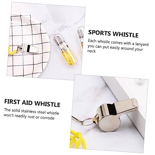 12 silbatos de acero inoxidable con cordón para deporte miniatura 3