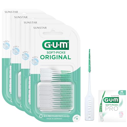 GUM SOFT-PICKS ORIGINAL Scovolini in gomma | Pulizia dei denti e rimozione della placca | Misura M | confezione 4x50 (con 1 campione omaggio)
