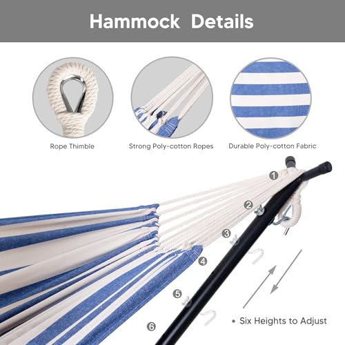 Image of SUNCREAT 2-in-1 Convertible Backyard Fabric Hammock with Stand, Blue White