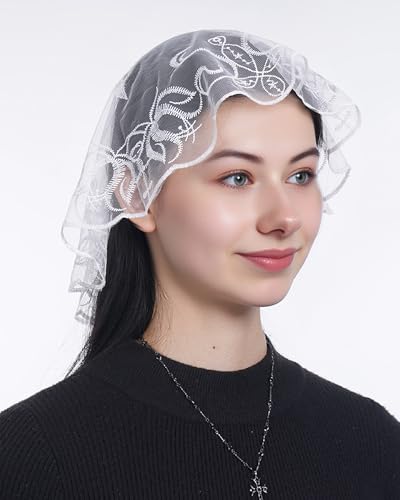 Bozidol Round Veils for Church Catholic, Small Cross and Dove Lace Mantilla Chapel Veil, Lating Mass Head Coverings for Women4