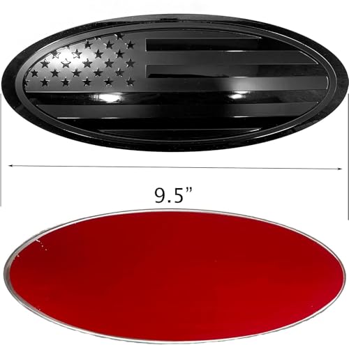 Image of 2Pcs 9.5 inch Emblem Replacement for Ford F150 Emblem Overlay Front Grille /Tailgate Rear Aluminum Oval American Flag Badge Fit 2015-2021 Years (Pack of 2 Black)