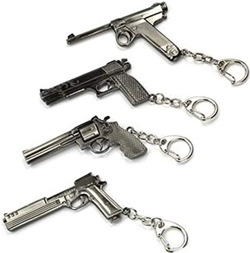 Pack of 4 Pcs of Mini Metal Shooting Gun Model Keychain Pendant Key Ring Sniper Rifle Pendant (502#003#747#664)