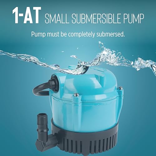 Image of Little Giant 1-AT 115-Volt, 1 /200 HP, 170 GPH Small Submersible Permanently Oiled Pump for Fountains, Water Displays and Air Conditioners, 10-Foot Cord, Blue, 500286